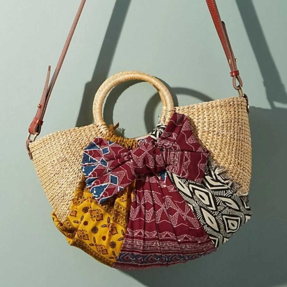 Anthropologie Jaelynn Straw Crossbody Tote